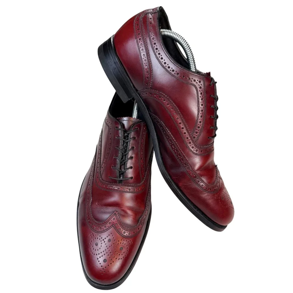 Vintage Florsheim Burgundy Oxblood Wingtip Oxford Dress Shoes Men's 11 D Leather